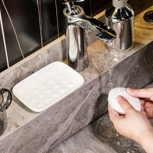 Miamolo Soap Dish, Ceramic Soap Holder Shower Soap Dish for Bar Soap Sponge, Soap Saver Tray for Bathroom Kitchen Sink, White 8