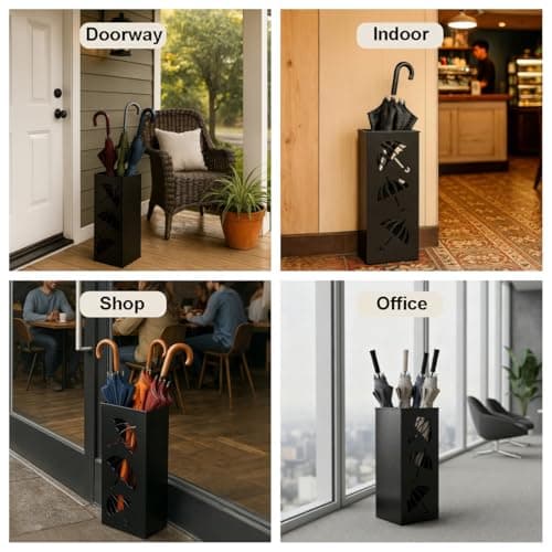 Okllen Metal Umbrella Holder, Square Umbrella Stand Rack for Entryway, 6.3" x 6.3" x 16.5", Black 8