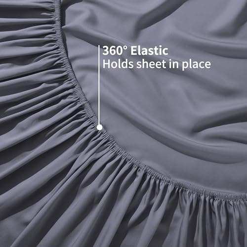 Bamboo Viscose Fitted Sheet Queen Size Only, 400 Thread Count, 16" Deep Pocket Cooling Bottom Sheets for Hot Sleeper, Silky Soft Breathable (Queen, Dark Grey 6