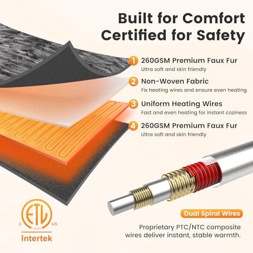 WOOMER Heated Blanket King Size 100" x 90", Electric Blanket with Dual Controllers, 0.5-12 Hours Timer & 10 Heating Levels, ETL Certified, Marble Gray Double-Sided Faux Fur, Machine Washable 6