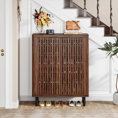 Tribesigns 6-Tier Shoe Cabinet with Shutter Doors, Large Wooden Shoe Organizer Rack with Adjustable Shelves, Modern Farmhouse Hidden Storage Furniture for Entryway, Hallway (Walnut) 8