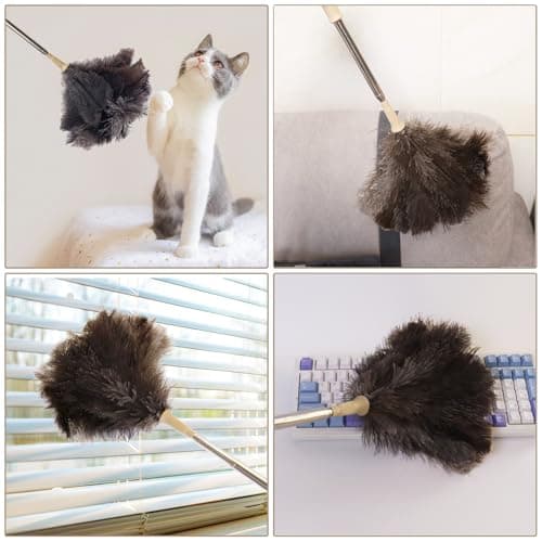 Aldwin Ostrich Feather Duster with Extension Pole Up to 43 inch, Genuine Fluffy Natural Reusable Handheld Feather Dusters for Cleaning Supplies, Washable, Car, Office, Desk, Blinds 6