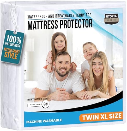 Utopia Bedding Waterproof Mattress Protector Twin XL Size, Premium Terry Mattress Cover 200 GSM, Breathable, Fitted Style with Stretchable Pockets (White)