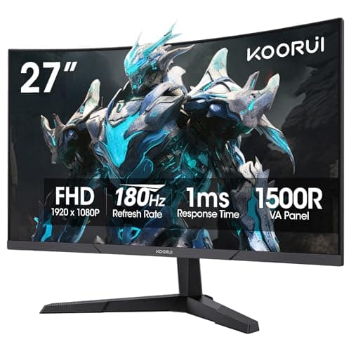 KOORUI 27 Inch Curved Gaming Monitor, Full HD 1080p 1500R 180Hz Computer Monitor, 99% sRGB, Adaptive Sync, Display Port 1.2x1 & HDMI 2.0x2, Eye Care, VESA Compatible, Black 27E6CA