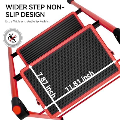 KINGRACK Step Ladder, Folding Ladder with Non-Slip and Wide Pedal, Small Ladders with Handle, Heavy Duty Steel Ladder, Lightweight Step Ladder (Red, 4 Step Ladder) 2
