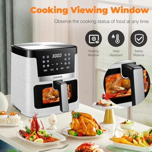 DEIME Air Fryer 7.5 QT 1700W Oilless Oven Healthy Cooker Air Fryers Large Capacity with 12 Presets, Visible Cooking Window, LCD Touch Screen, Customerizable Cooking, Non-Stick Basket (White-M) 5