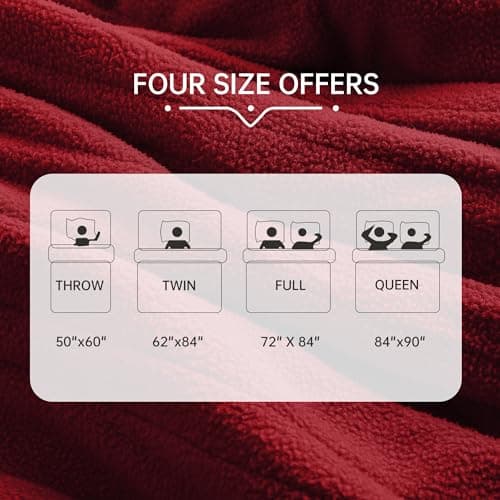 McJaw Electric Heated Blanket 62"x 84" Twin Size, 4 Heating Levels and 10-Hour Auto Off, Lightweight and Breathable - Burgundy 7