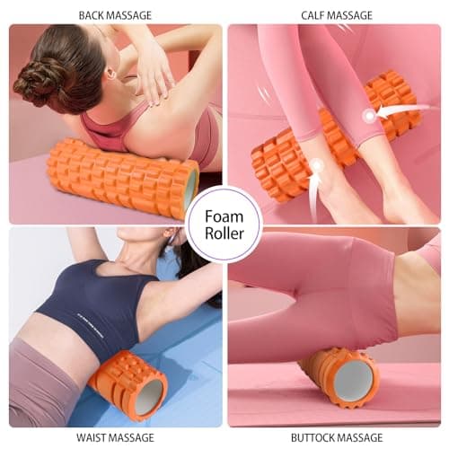 5 in1 Foam Roller Set, Trigger Point Foam Roller, Massage Roller Stick, Massage Ball, Resistance Band for Deep Muscle Massage Pilates Yoga,Fitness Exercise for Whole Body (Orange) 9