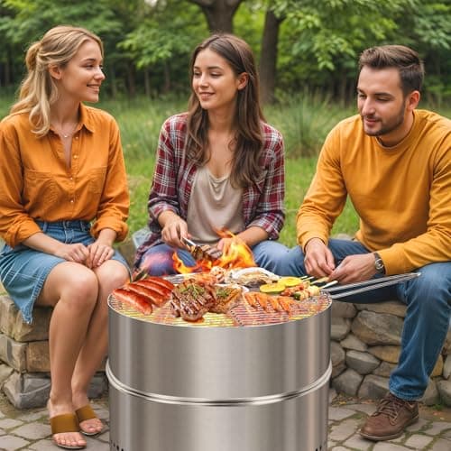 HGD 20 Inch Smokeless Firepit with Grill, Portable Wood Burning Fire Pit for Camping & Backyard, Stainless Steel Outdoor Fireplace with Travel Bag, Easy Setup & Compact Storage - Foldable Design 9