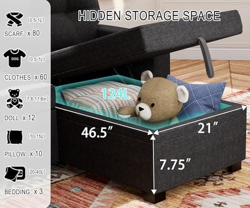 Wakefit Reversible Sectional Sofa Couch, Sleeper Sofa Bed with Storage Chaise Pull Out Couch for Living Room | Hidden Stroge | Pull Out Bed | Removable Backrest | Linen Fabric, DeepGrey 6