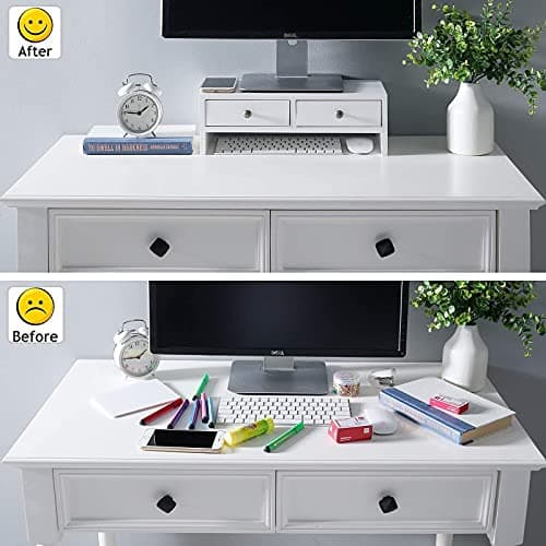 WELLAND Monitor Stand Riser with Drawers, Computer Monitor Stand, Desktop Organizer Stand for Laptop, PC, Office Supplies, White 8