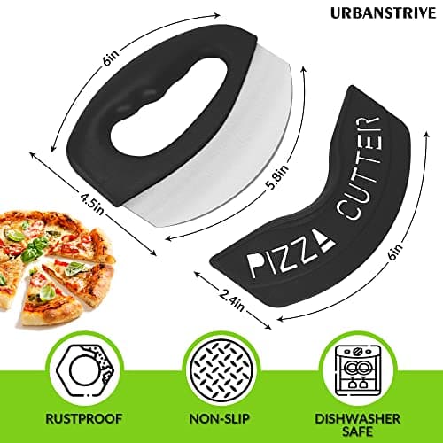 Urbanstrive Heavy Duty Stainless Steel Pizza Cutter with Cover, Super Sharp Blade Pizza Knife Pizza Cutter Rocker, Perfect Kitchen Gadgets for Pizza Cutting Home Essentials (Black) 2
