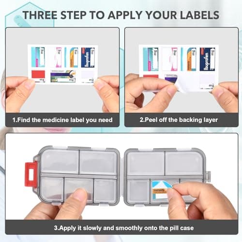 Travel Pill Organizer with 189 Medicine Labels, 10 Compartments Small Pill Case Compact and Portable Travel Pill Box for Airplane Car Purse Nurse Vacation Essentials (Gray, 1 Pack) 7
