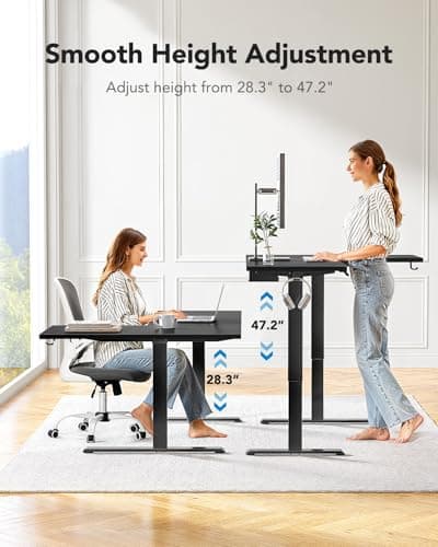 HUANUO Dual Motor L-Shaped Standing Gaming Desk, 71 x 48 inch Corner Standing Desk, Electric Adjustable Gamer Computer Table with Cable Tray & 3 Preset Heights, Raising Table for Home Office, Black 7