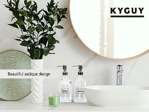 KYGUY - 2X Glass Soap Dispenser Bottles Set - 18 oz Modern Pump Bottle for Kitchen, Bathroom 5