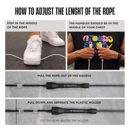 Swissskip Speed Jump Rope by Dayan Kolev, 5mm PVC Skipping Rope, for Beginners and Advanced Athletes, Ideal for Fitness, Cardio, Boxing & CrossFit, Adjustable length with Unbreakable Handles (Black) 6