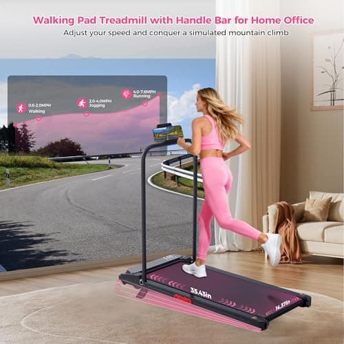 Walking Pad with Handle Bar and Incline, 3.0HP Electric Portable Small Treadmills with Incline for Home Small Spaces, 0.6-7.6MPH Compact Walking Pads Treadmill with Handles, 350LBS 6