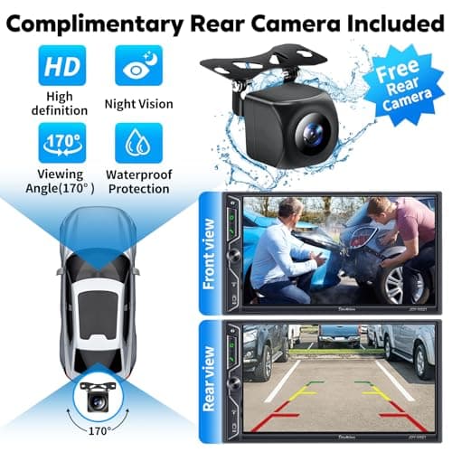 [QLED Screen Upgrade] 7" Double Din Car Stereo with Wireless Apple CarPlay and Android Auto, 240W Powerful Sound, 4.2-Channel Audio Output, Bluetooth, MirrorLink, Backup Camera, AM/FM Car Radio 7