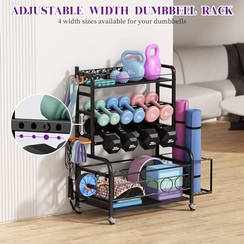 Dumbbell Rack,VOPEAK Weight Rack for Dumbbells, Weight Rack for Home Gym, Home Gym Storage Rack for Yoga Mat Kettlebells and Strength Training Equipment, Dumbbell Rack Stand only with Wheels 5