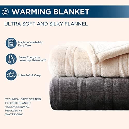 Westinghouse Electric Blanket King, Heated Blanket King Size with 10 Heating Levels and 1 to 12 Hours Heating Time Settings, Flannel to Sherpa Reversible, Machine Washable (90" x 100", Red) 8