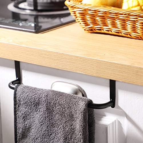 2 Pieces Metal Towel Bar Kitchen Cabinet Steel Towel Rack Bar for Hanging on Inside or Outside of Doors, Home Kitchen Bathroom(Black) 6