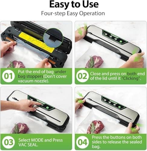 Automatic Food Vacuum Sealer Machine | Beelicious Pro 80KPa 8-In-1 Food Vacuum Saver with Starter Kits | 15 Bags, Pulse Function, Moist&Dry Mode 7