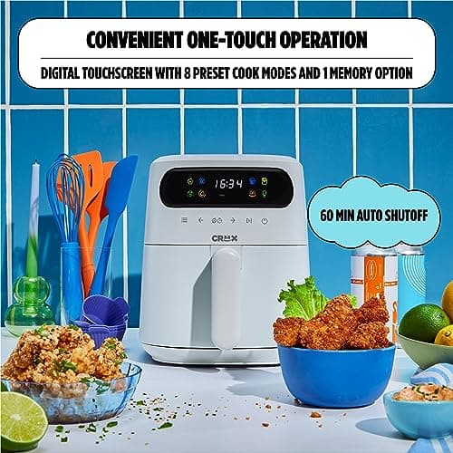 CRUX x Marshmello 3.0 QT Digital Air Fryer with TurboCrisp Technology, Touch Screen Temperature Control, Timer and Auto Shut-off, Fully Programmable, Silicone Cupcake Molds Included, White 6