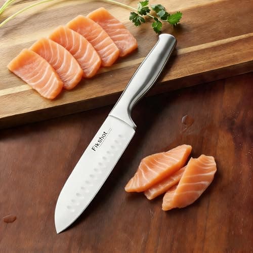 Knife Block Set, Kitchen Knife Sets with Block, FIKSHOT Knives Set - Razor-Sharp Santoku Knives, Fruit and Kitchen Sets - Rust Resistant for Homecooks (Silver + Walnut) 7