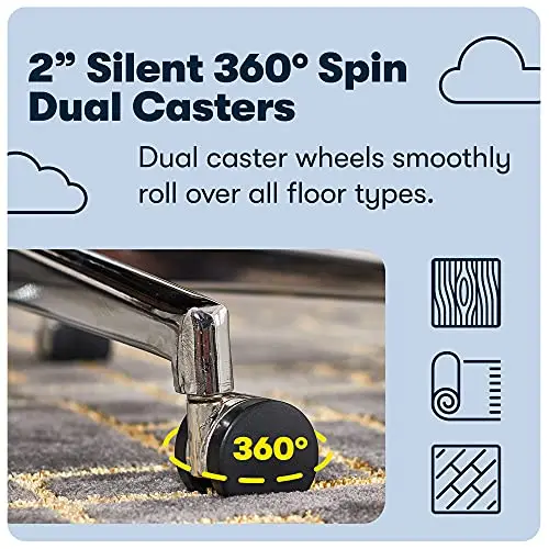 Serta Ashland Home Office Desk Chair with Button Tufted Mid-Back, Memory Foam Cushion and Padded Arms, Mid Century Modern Vanity Armchair with Wheels for Bedroom, Chrome Metal Base, Dark Gray 9