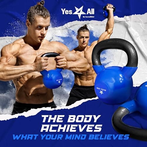 Yes4All 15, 25lbs Kettlebell Vinyl Coated Cast Iron – Great for Dumbbell Weights Exercises, Full Body Workout equipment Push up, Grip Strength and Strength Training, PVC Blue 5