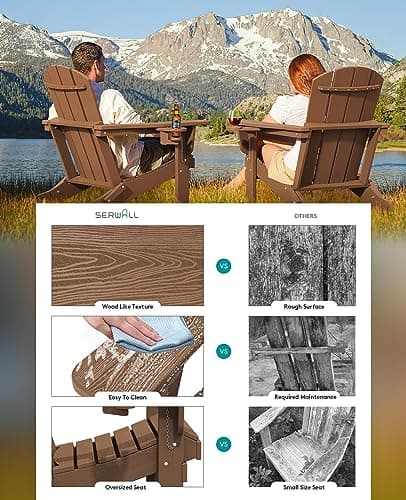 SERWALL Adirondack Chair with Cup Holders - Composite Adirondack Chairs Set of 2 HDPE Outdoor Chairs All Weather Use- Brown 7