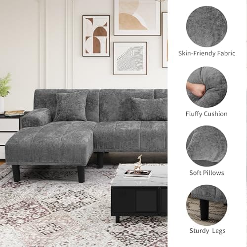 YITAHOMA Sectional Couches for Living Room, U Shaped Sofa Chenille Modern Couch with USB & Type C Charging Ports Double Chaise and Comfy Upholstered, Dark Grey 6