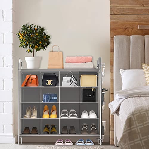 Simple Houseware 4-Tier 16 Cube Shoe Cubby Rack Organizer, Gray 4