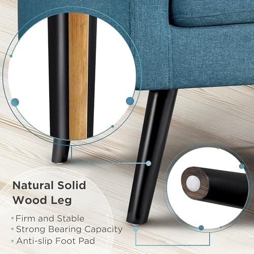 Yaheetech Mid-Century Accent Chairs, Modern Upholstered Living Room Chair, Cozy Armchair Button Tufted Back and Wood Legs for Bedroom/Office/Cafe, Navy Blue 8