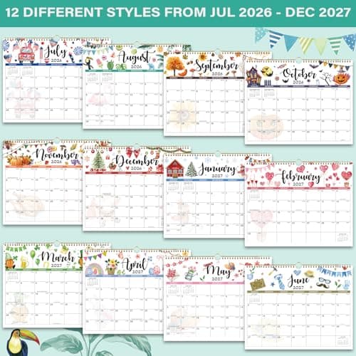 Calendar 2026-2027 - Wall Calendar 2026-2027, July 2026 - December 2027 Wall Calendars, 14.8'' x 11.6'', with Julian Dates, Hanging Hole, Thick Paper 5