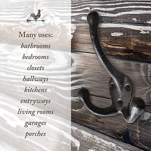 Cast Iron Tri Leg Coat Hooks (5 Pack) Wall Mounted Farmhouse, Decorative, Rust Proof for Exterior or Interior Wall Hooks, Vintage Hooks for Hanging Coats, Bags, Hats, Towels etc (Black) 9