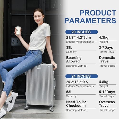 EclatVivid Luggage, Full Aluminum Body Suitcase, 20 Inch 100% Aluminum Hard Shell Luggage, Aluminium Carry On Suitcase With TSA Locks(Silver, Classic) 7