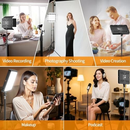 EMART LED Video Light Kit with Phone Holder & Barndoor, 2800-7000K Dimmable Studio Lights for Video Recording, 73'' Height for Live Streaming, YouTube, Vlog, Photography, Content, Podcast, 2-Pack 5