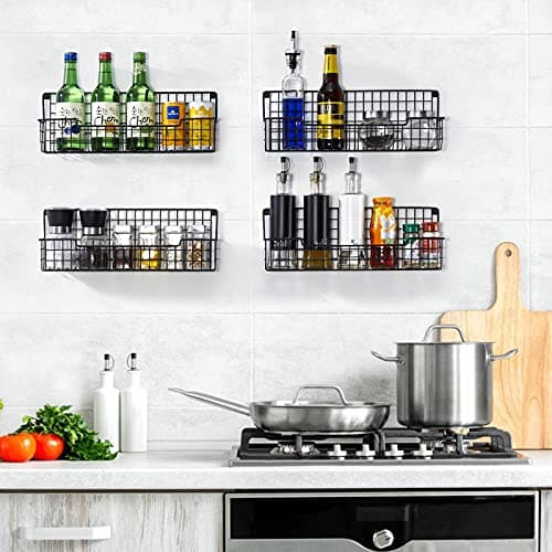 AURIKAR Spice Rack Wall Mount, Spice Organizer for Cabinet & Pantry Door, Set of 4 Hanging Spice Rack Saving Space for Kitchen, Black 7