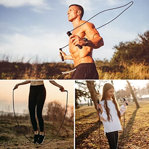 STRPRETTY BASIC Jump Rope with Counter, Cordless Jump Rope Adjustable Length Weighted Skipping Rope with Calorie Counter for Fitness Crossfit Exercise Training Indoor Outdoor (Black) 8