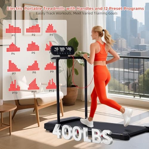 Electric Walking Pad with Handle Bar, 3.5HP Compact Walking Pads Treadmill with Handles, 0.6-10.0MPH Portable Small Treadmills for Home Office Apartment Small Spaces, 400LBS with Big Screen 6
