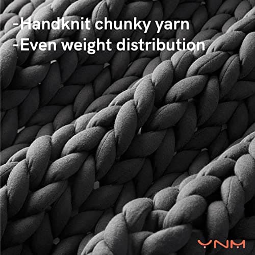 YnM Weighted Blanket, Handmade Chunky Yarn Knitted Design, Soft and Cozy, Temperature Regulating and Breathable, Machine Washable Throw for Sleep or Home Decor (Dark Grey, 60x80 Inch, 20lbs) 2