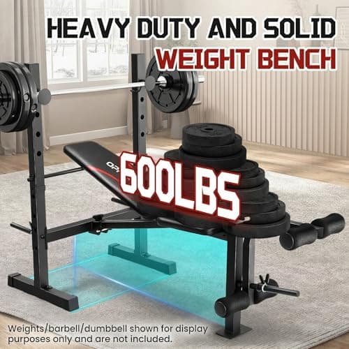 OPPSDECOR Multi-Function Weight Bench Set with Squat Rack Leg Extension & Leg Curl Adjustable Workout Bench for Full Body Fitness Foldable Flat/Incline/Decline Upgrade Bench Press for Home Gym 6