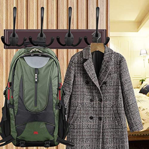 IBosins 6 Pack Big Heavy Duty Three Prongs Coat Hooks Wall Mounted with 24 Screws (Two Types of Screws Included) Retro Double Utility Rustic Hooks for Thick Coat, Big Heavy Bags (6 Pack) 6