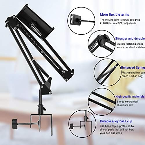 Tablet Stand Adjustable,Foldable Arm Stand for Bed,Aluminum Universal Flexible Tablet Holder with 360 Degree Rotation Compatible with iPad/iPhoneX/iPad Pro/N-Switch,or Other 4.5~12.9 Inches Devices 8