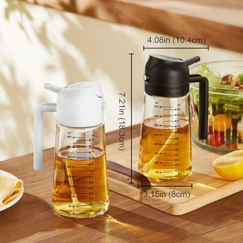 TrendPlain 16oz/470ml Glass Olive Oil Sprayer for Cooking – 2 in 1 Olive Oil Dispenser Bottle for Kitchen Gadgets and Air Fryer Accessories, Salad, BBQ - Black 5