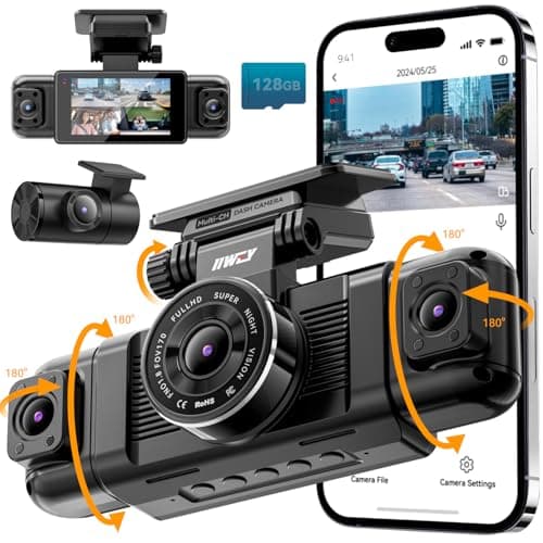 IIWEY N5 4 Channel Dash Cam 360° View, 1080P Front and Rear Inside, Left Right Dash Camera for Cars, 8 IR Lamps Night Vision, 5G WiFi & APP Control, G-Sensor, Parking Mode, with a Free 128GB SD Card