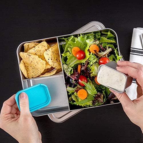 WeeSprout 18/8 Stainless Steel Bento Box (Compact Lunch Box) - 3 Compartment Metal Lunch Containers, for Kids & Adults, Bonus Dip Container, Fits in Lunch Bag & Backpack 7