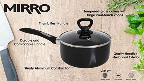 Mirro A7972484 Get A Grip Aluminum Nonstick 3-Quart Saucepan with Glass Lid Cover Cookware, Black 9