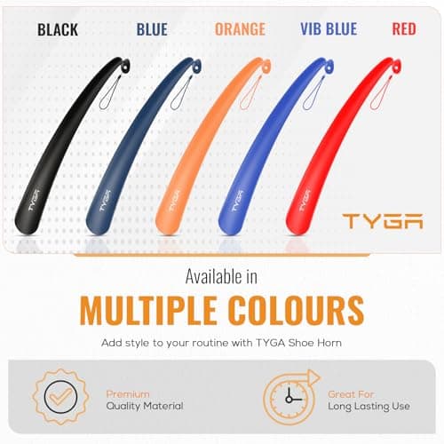 TYGA Shoe Horn Long Handled 17in 43cm Long Plastic Shoehorn for Men, Women, Senior Comfort Grip Shoe Horn Flexible Snap-Proof (1, Black) 6
